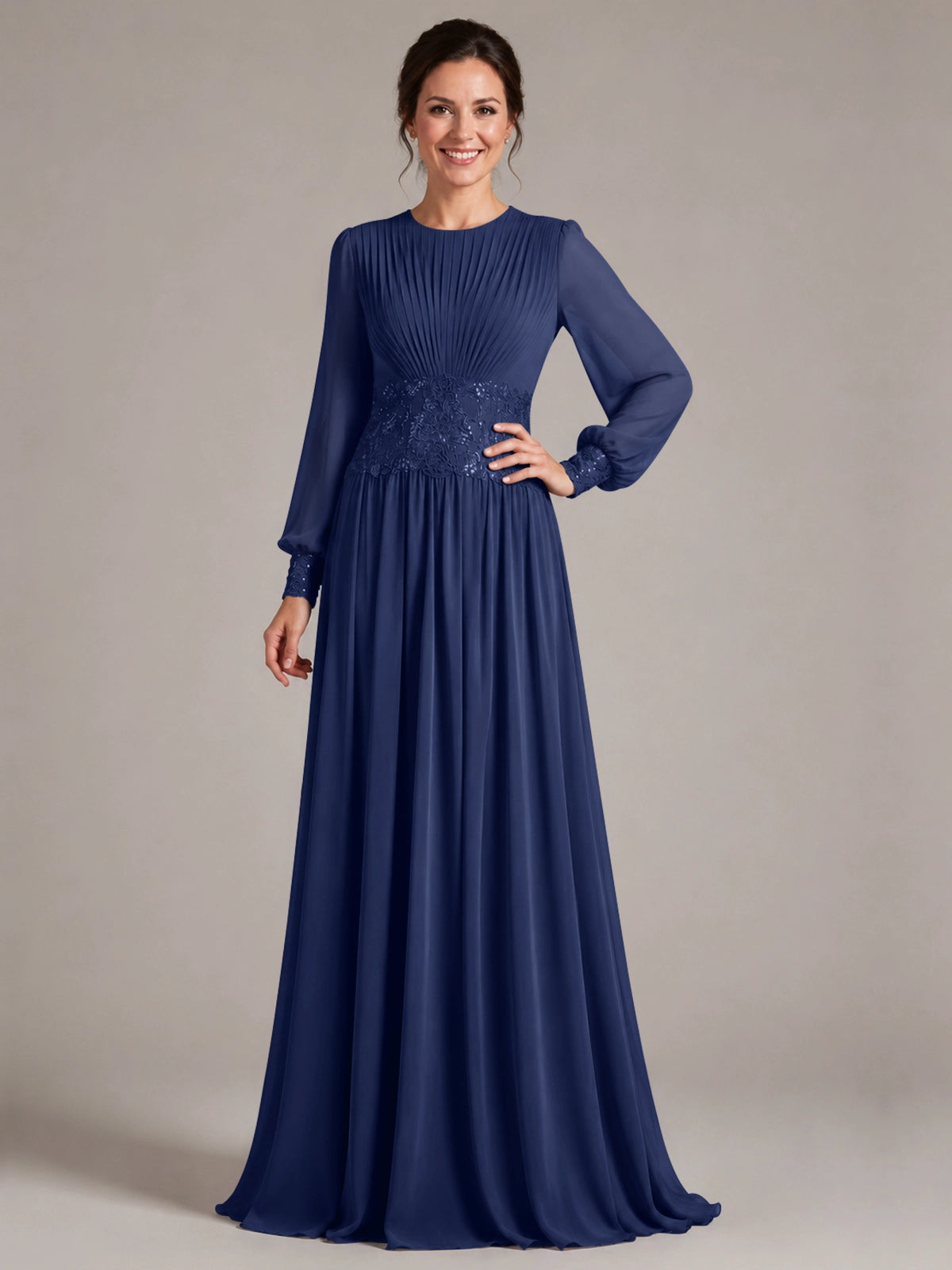 Chiffon Mother of the Bride Dress with Jewel Neckline 