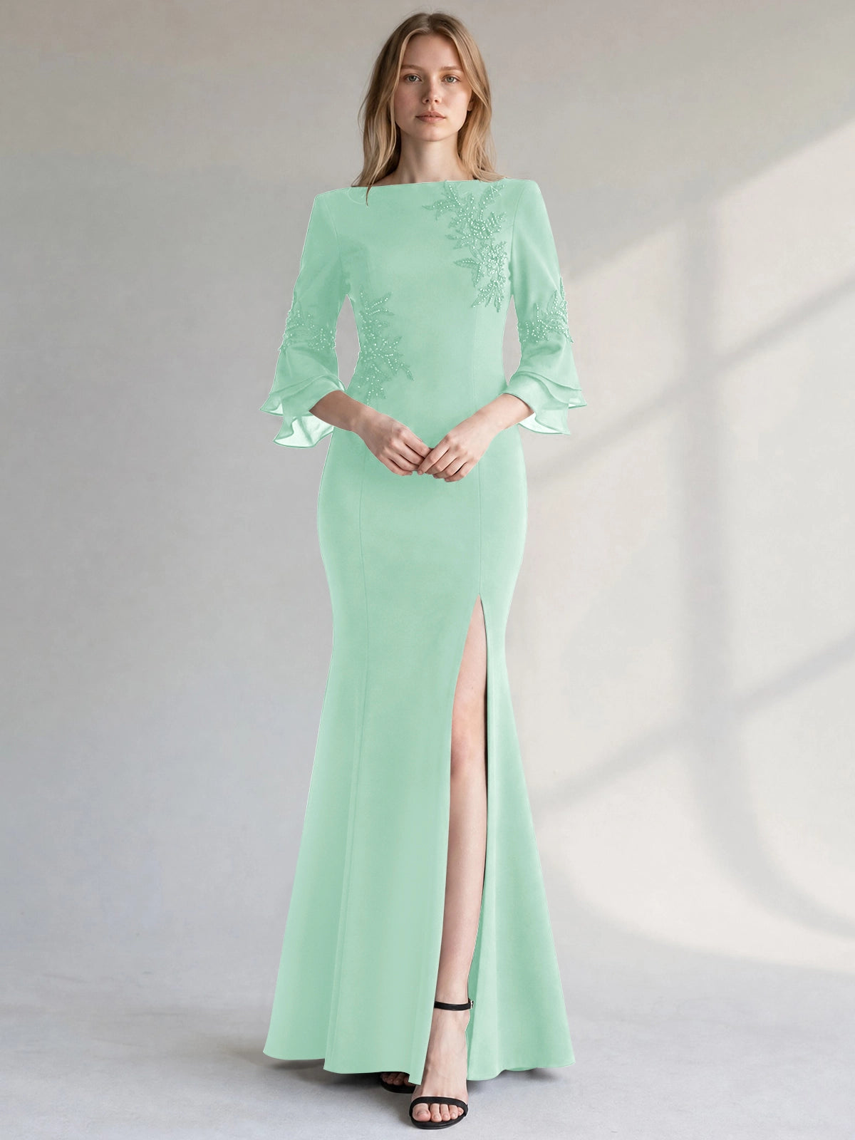 Chiffon Mother of the Bride Dress with 3/4 Sleeves
