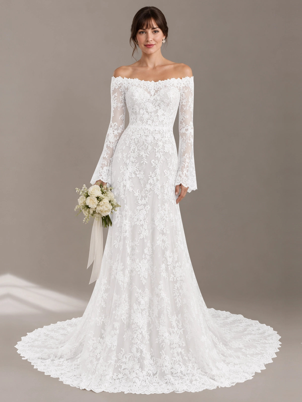 Lace Wedding Dress with Off-the-Shoulder 