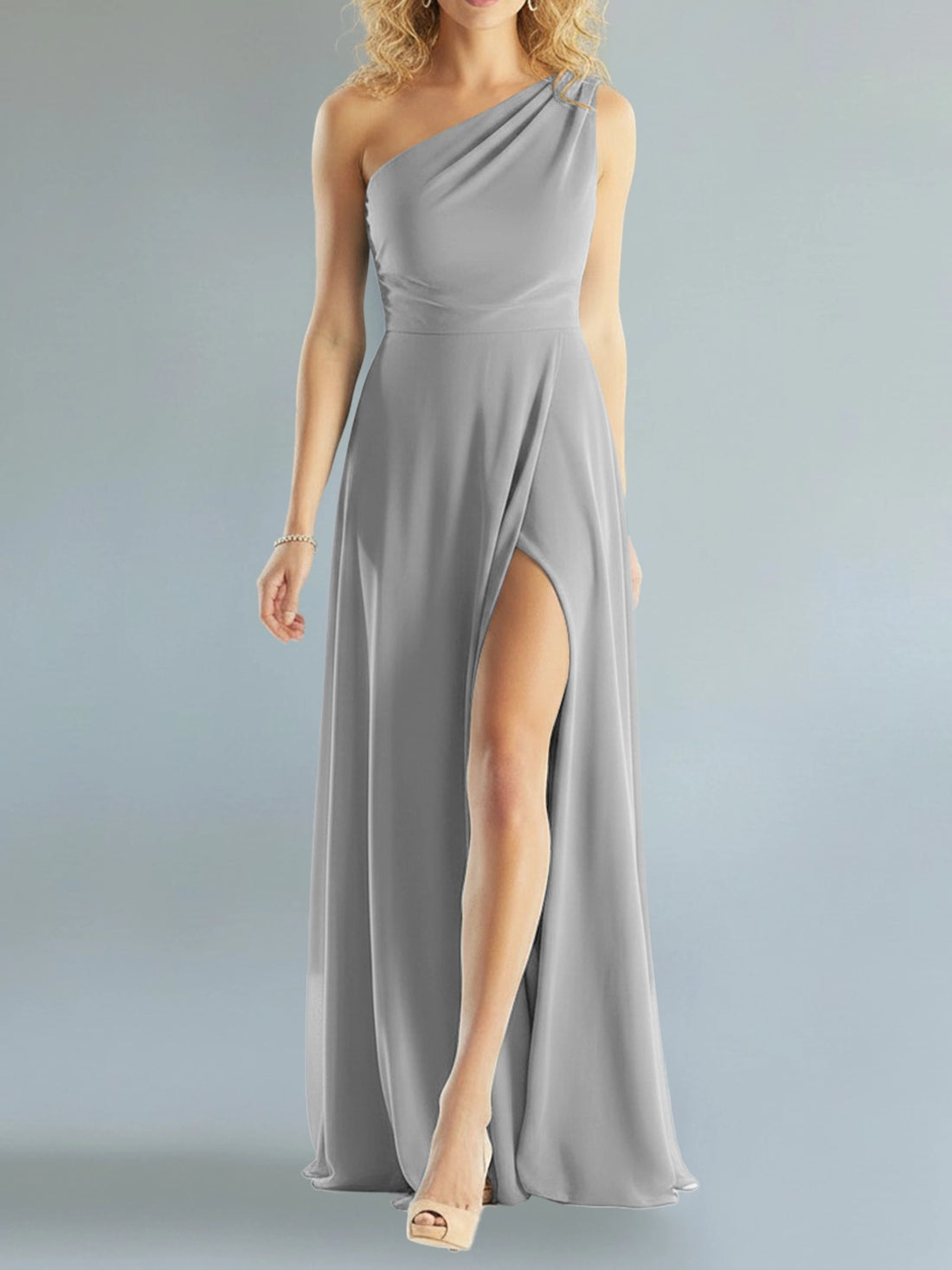 One-Shoulder Bridesmaid Dress with Slit