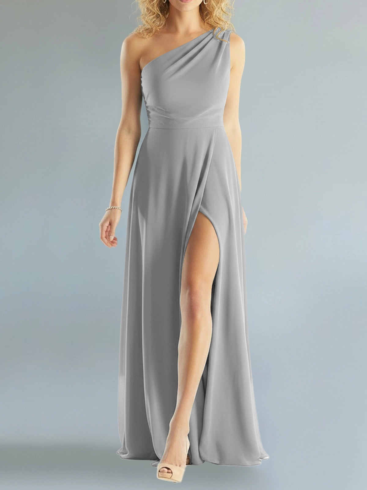 One-Shoulder Bridesmaid Dress with Slit