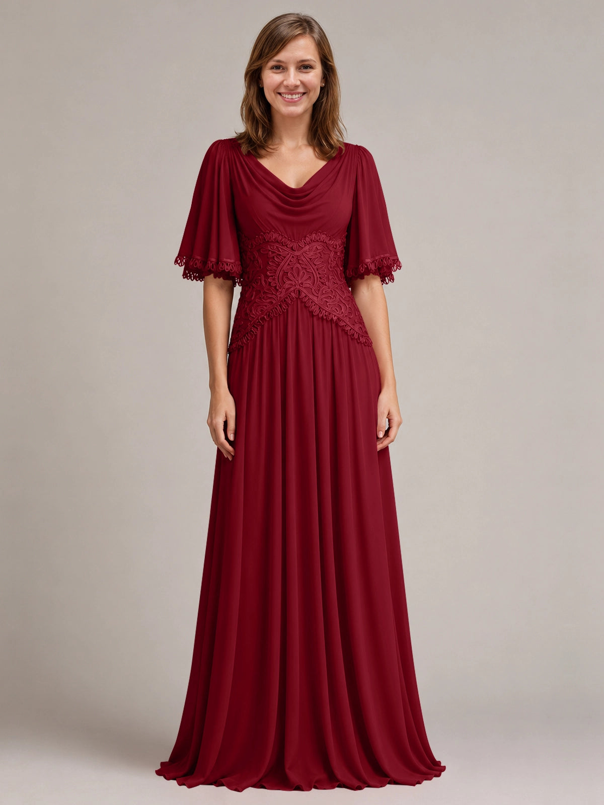 Cowl Neck Mother of the Bride Dress with Applique 