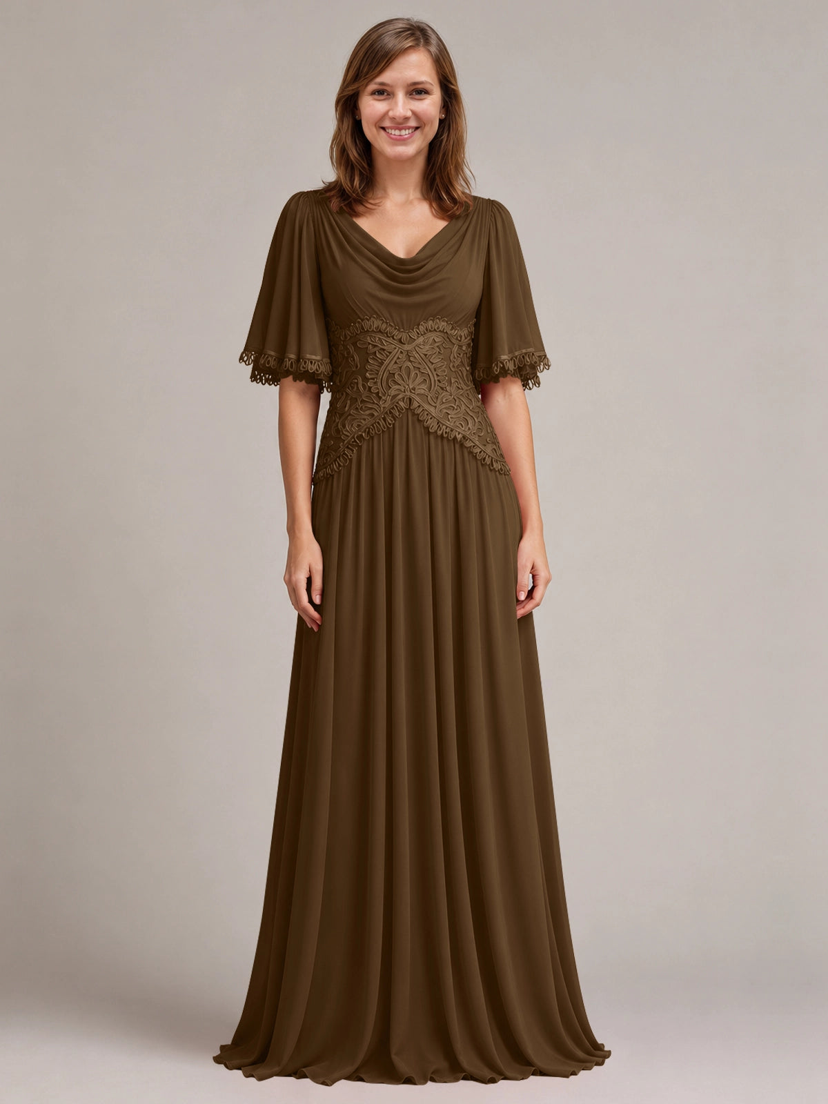 Cowl Neck Mother of the Bride Dress with Applique 