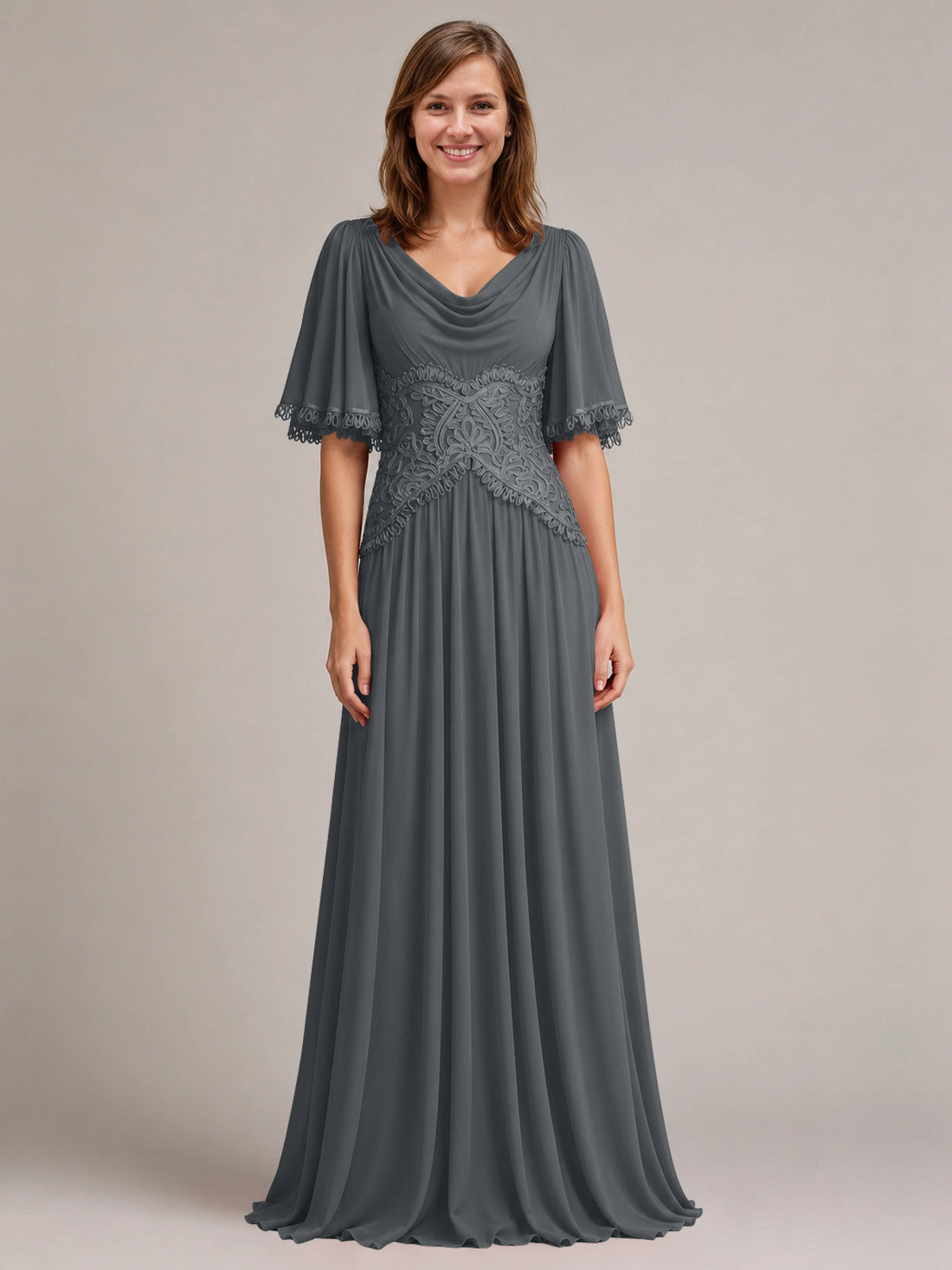 Cowl Neck Mother of the Bride Dress with Applique 