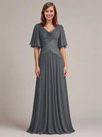 Cowl Neck Mother of the Bride Dress with Applique 