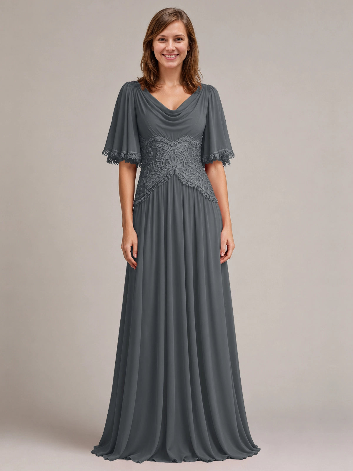 Cowl Neck Mother of the Bride Dress with Applique 
