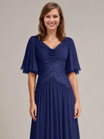 Cowl Neck Mother of the Bride Dress with Applique 