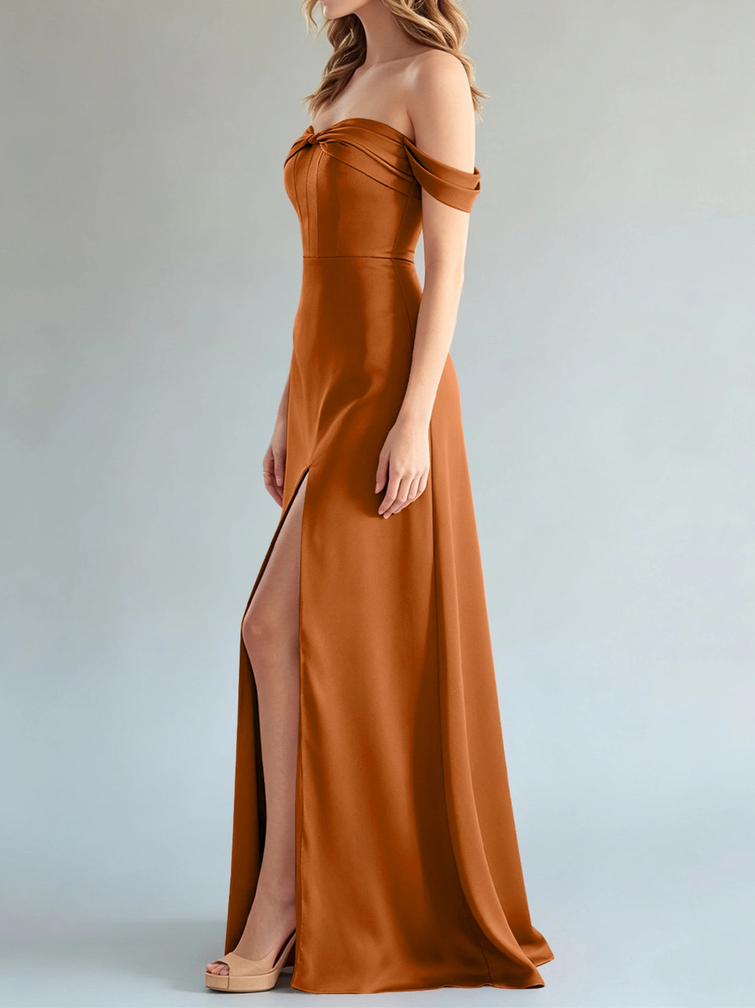 Off-the-Shoulder Slit Bridesmaid Dress 