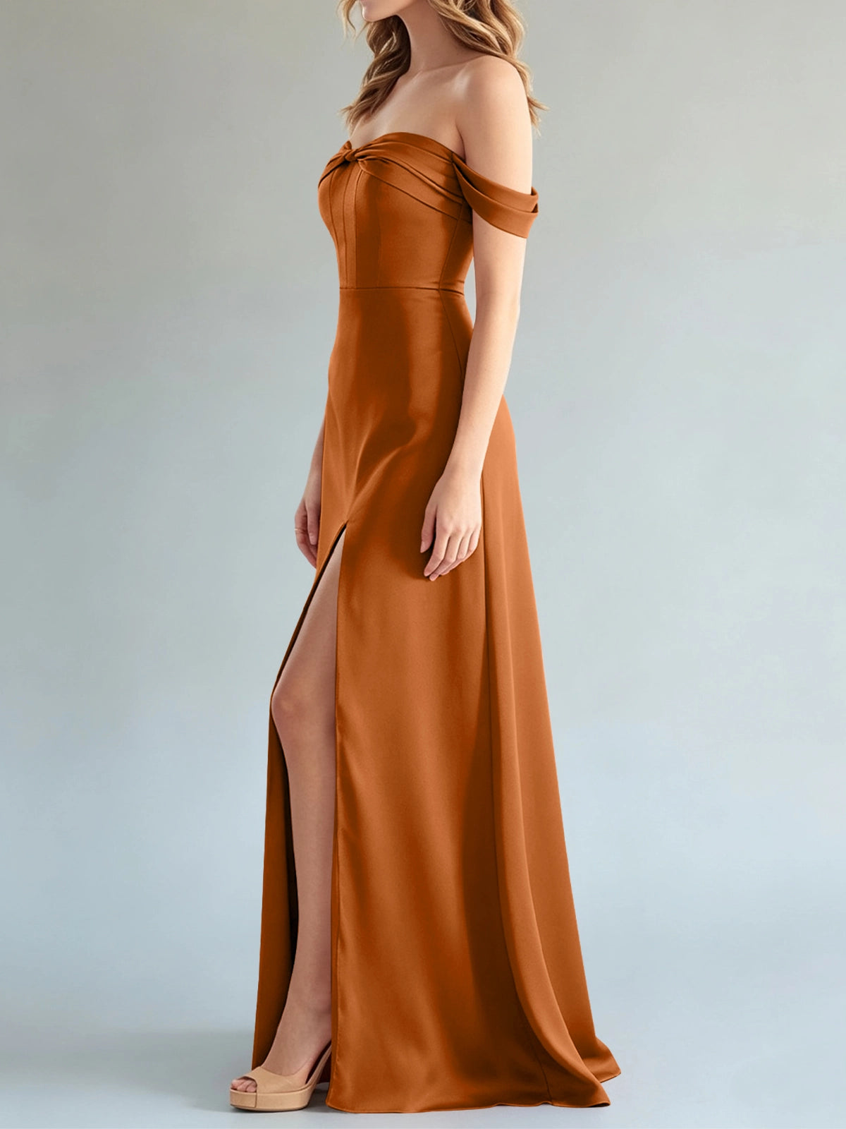Off-the-Shoulder Slit Bridesmaid Dress 