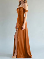 Off-the-Shoulder Slit Bridesmaid Dress 