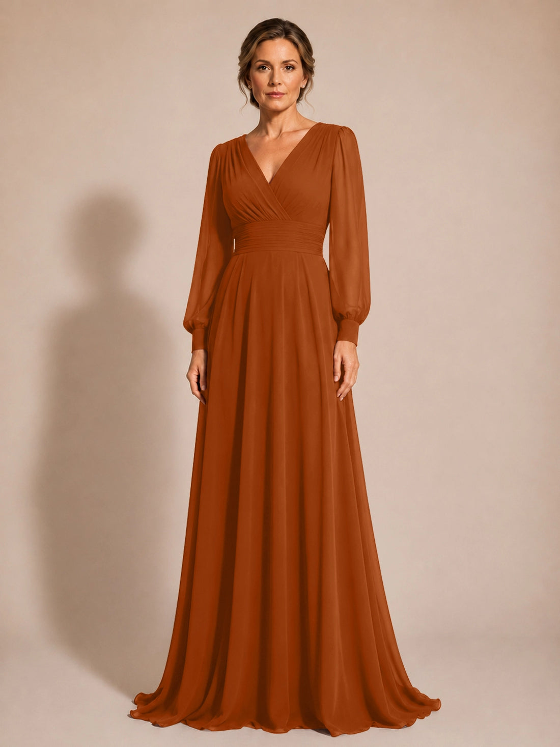 Chiffon Mother of the Bride Dress with Long Sleeves 