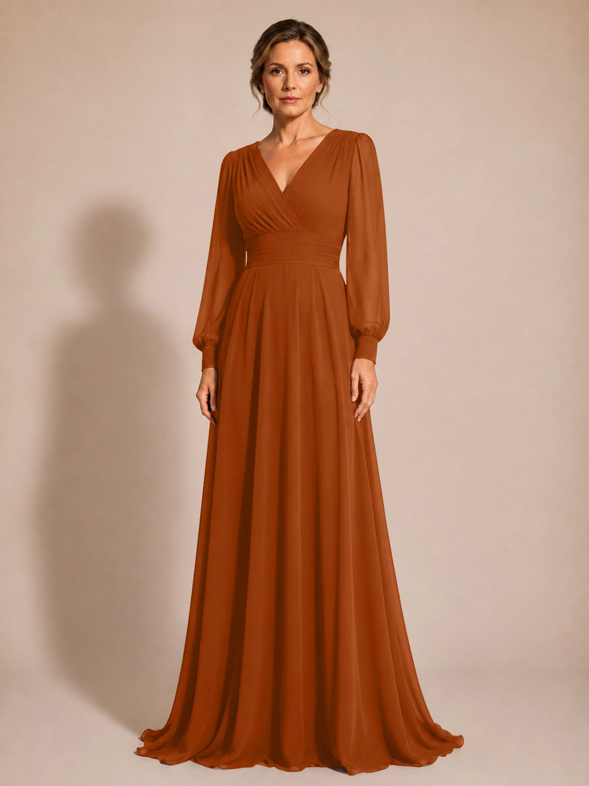 Chiffon Mother of the Bride Dress with Long Sleeves 
