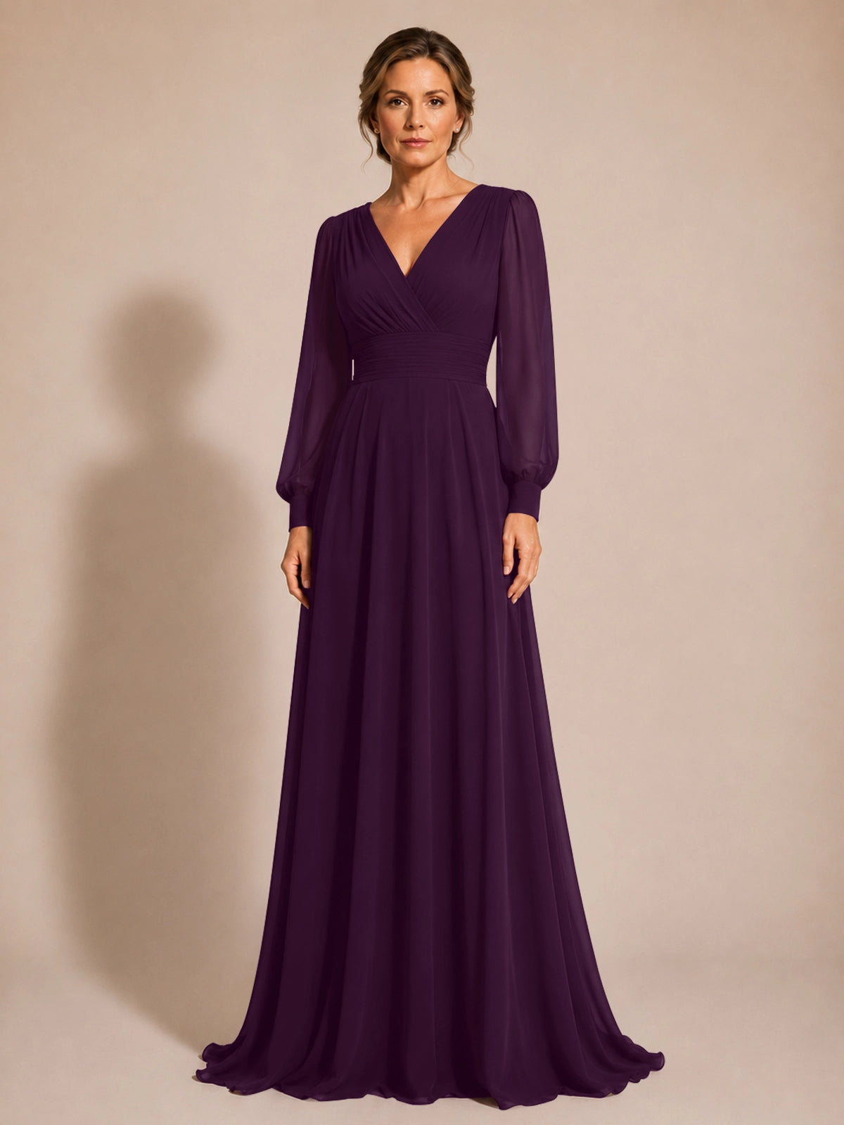 Chiffon Mother of the Bride Dress with Long Sleeves 