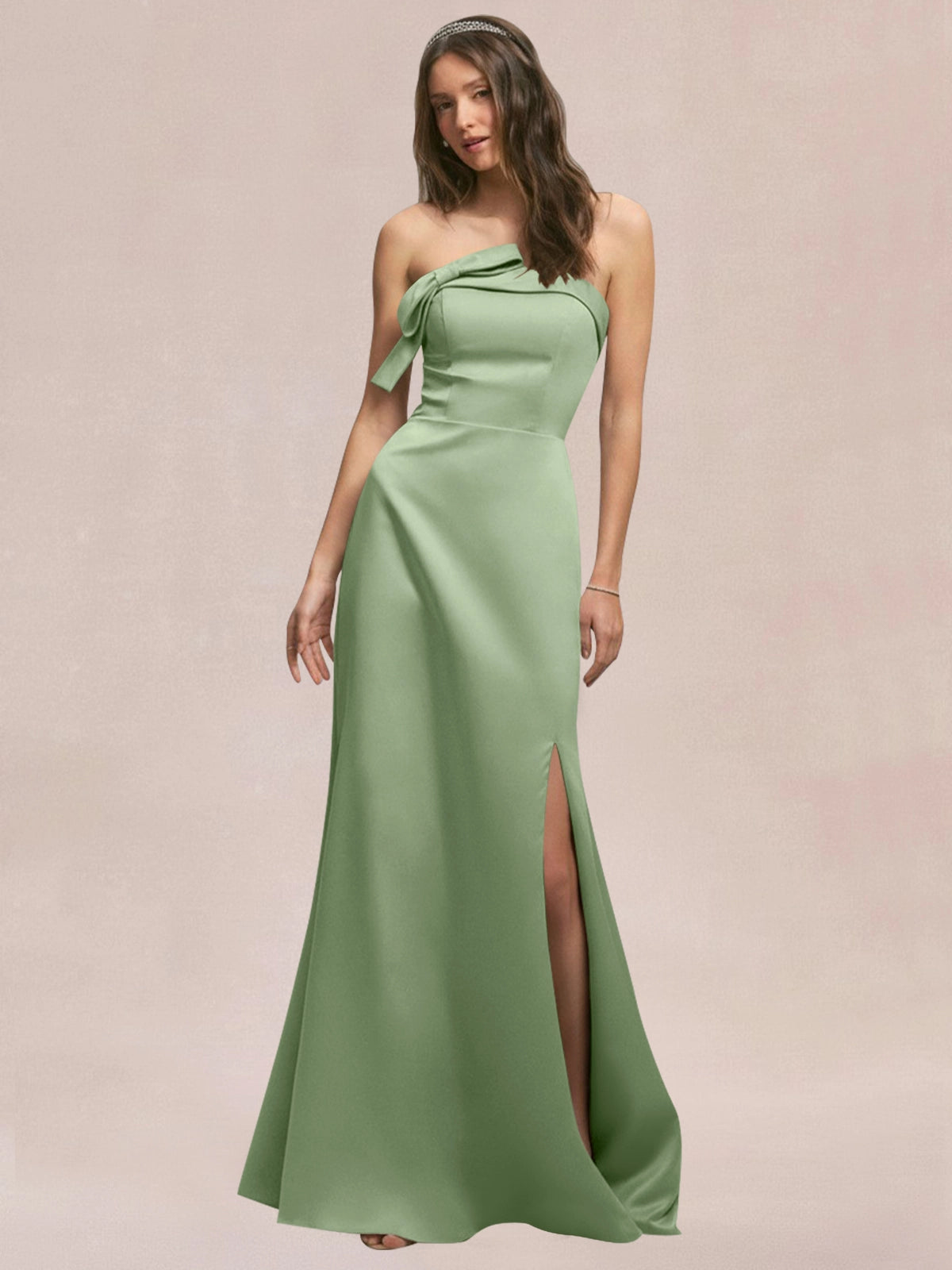Satin Bow Accent Bridesmaid Dress 