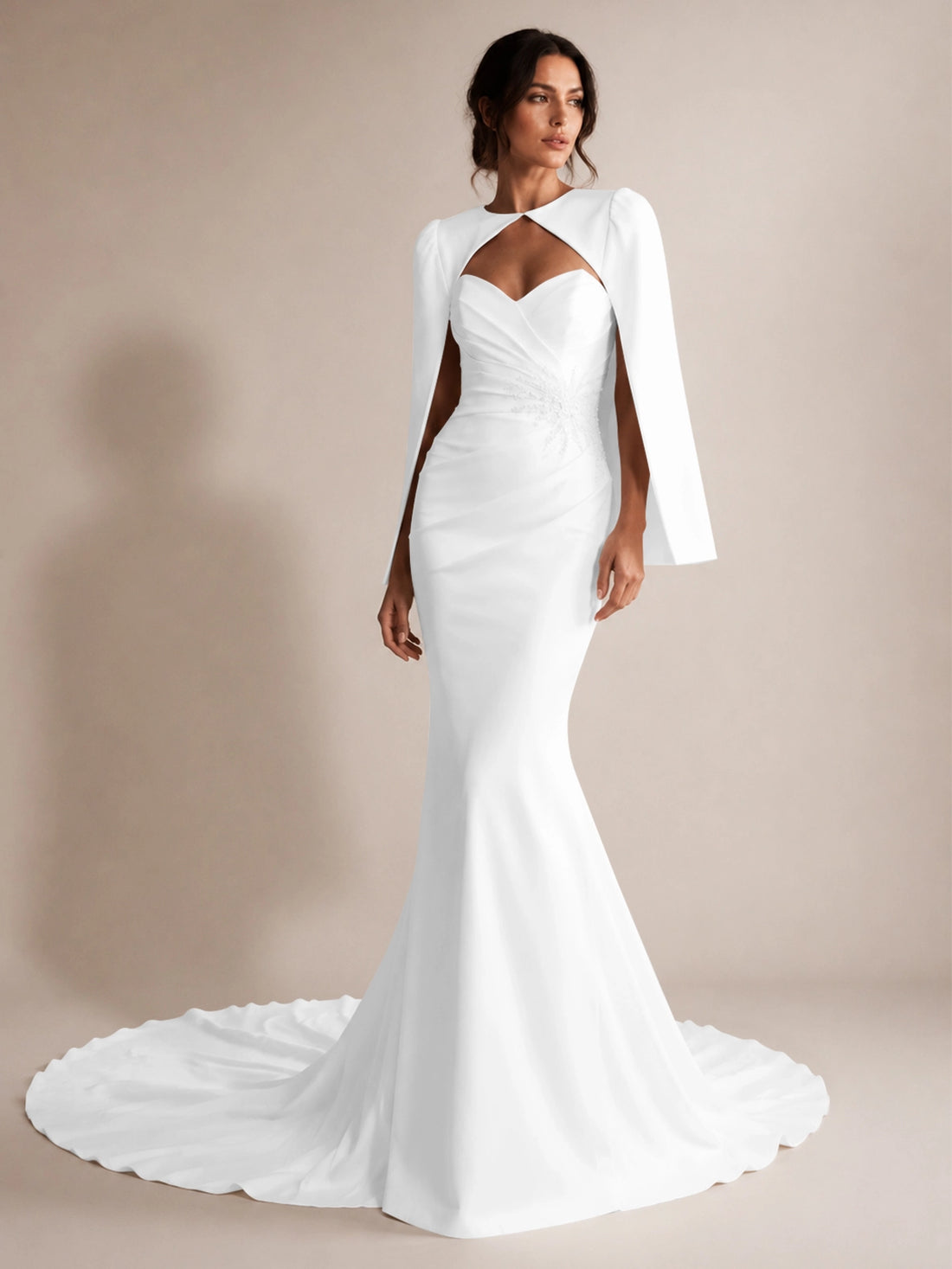 Stretch Satin Wedding Dress with Cape