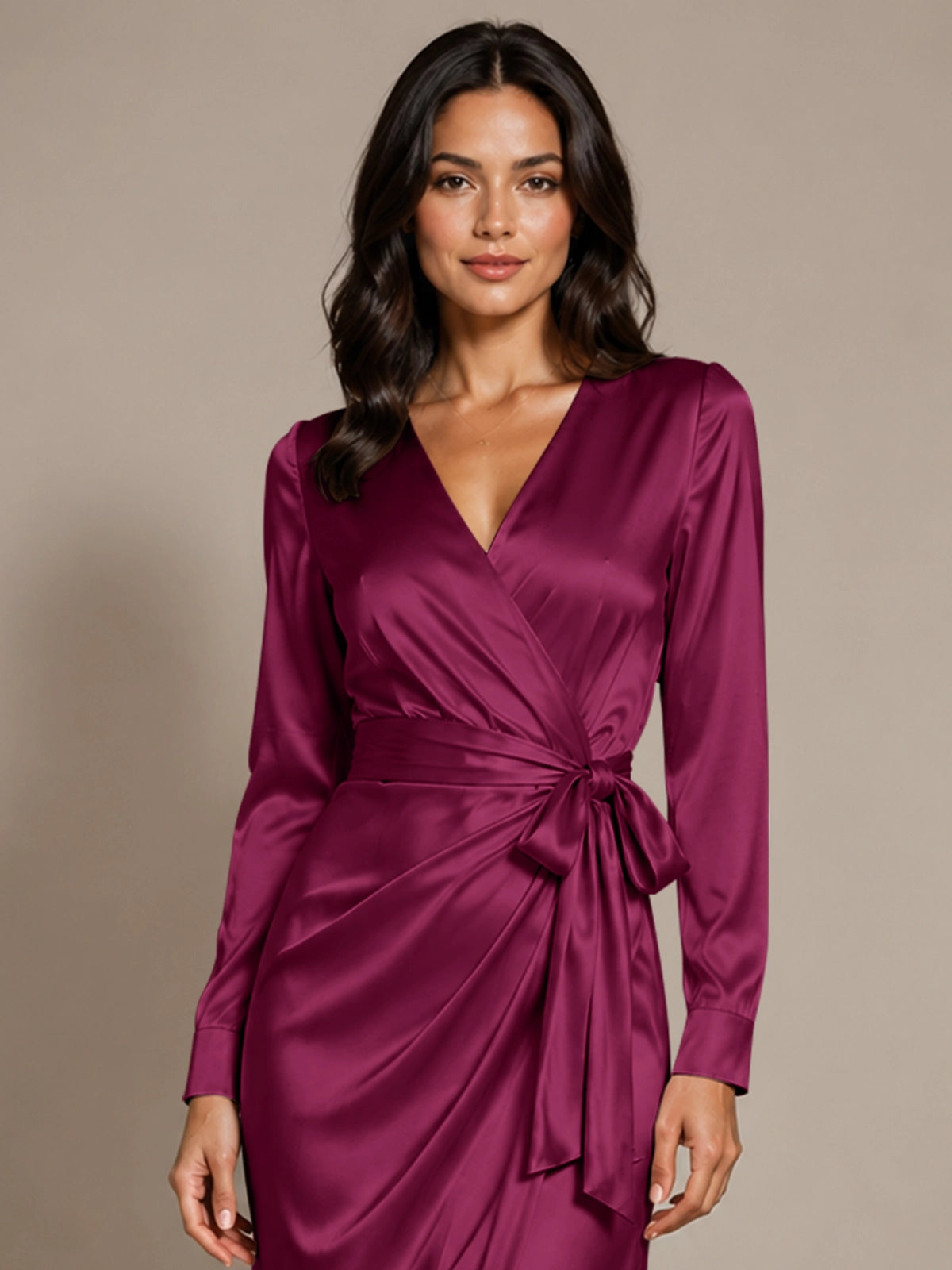 Silk-like Mother of the Bride Dress with Self-Tie Sash 