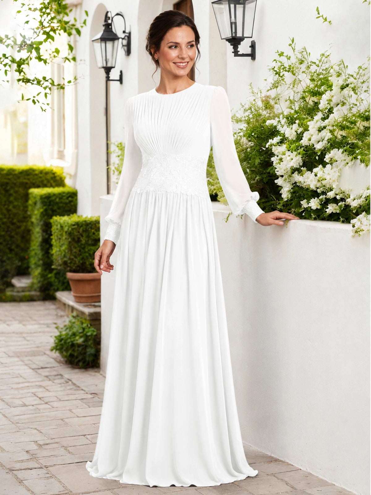 Chiffon Mother of the Bride Dress with Jewel Neckline 