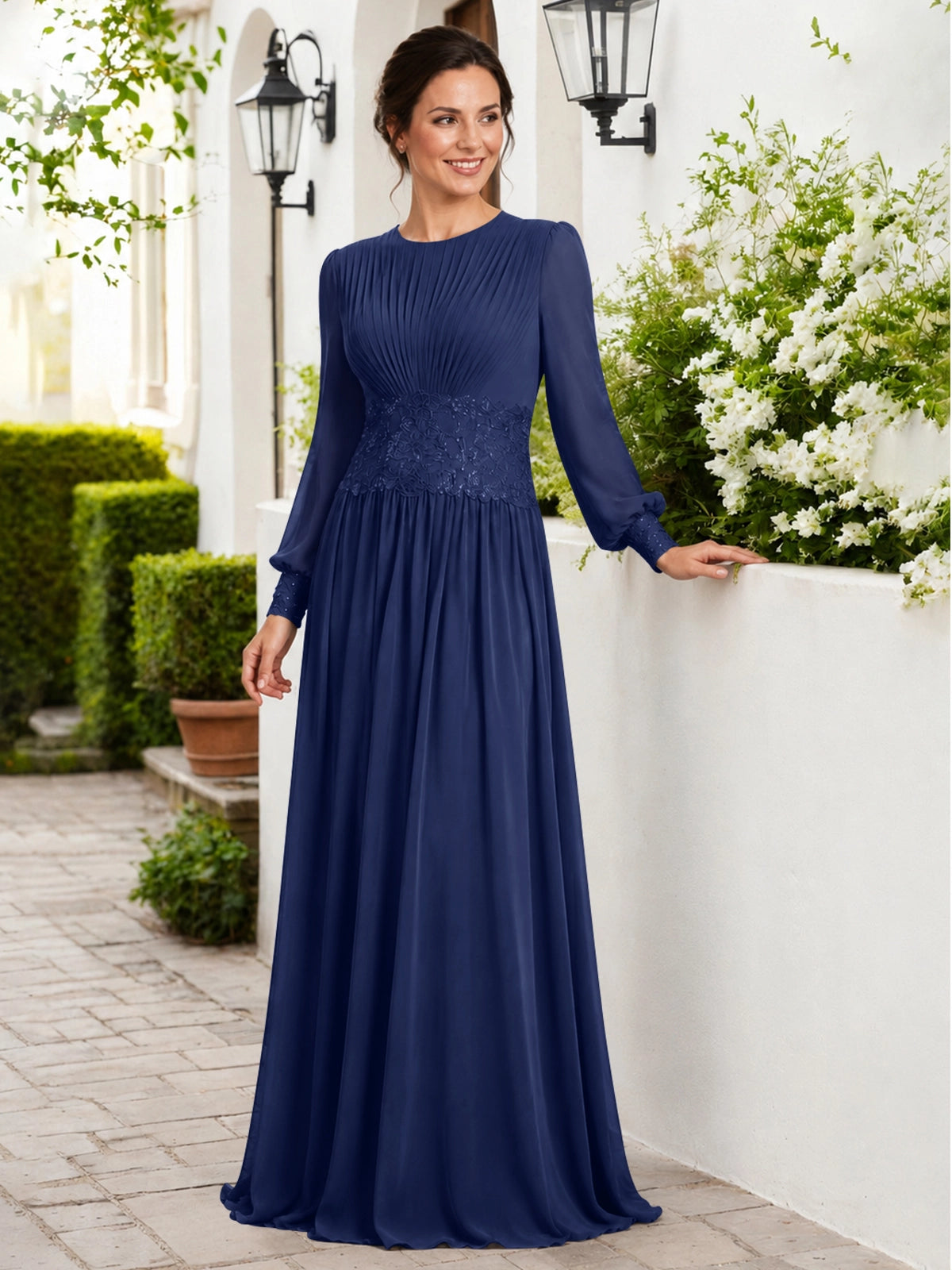 Chiffon Mother of the Bride Dress with Jewel Neckline 