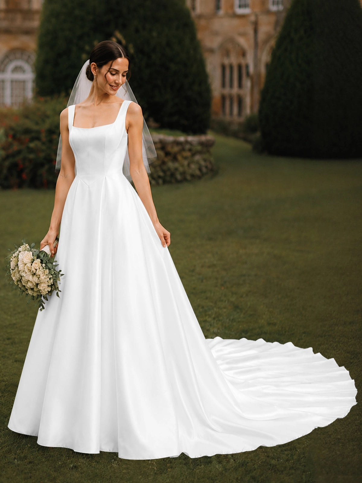 A-line Wedding Dress with Square Neck 