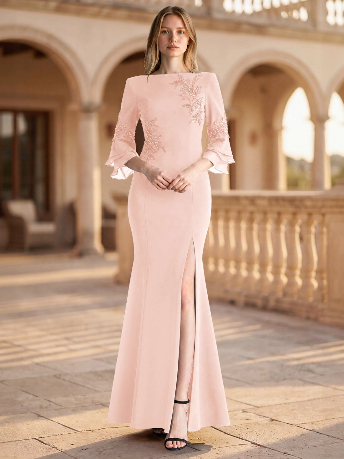 Chiffon Mother of the Bride Dress with 3/4 Sleeves