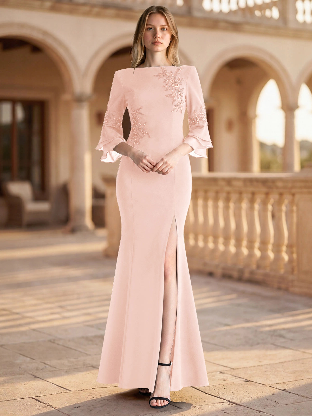 Chiffon Mother of the Bride Dress with 3/4 Sleeves
