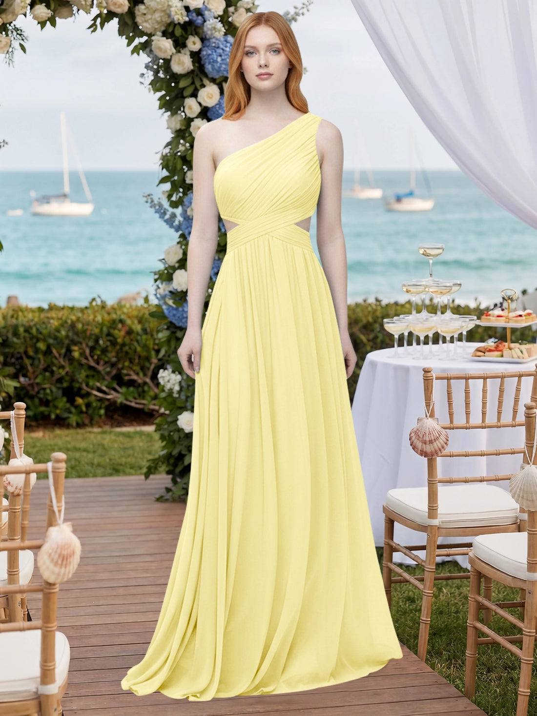 One-Shoulder Side Cut-Out Bridesmaid Dress 