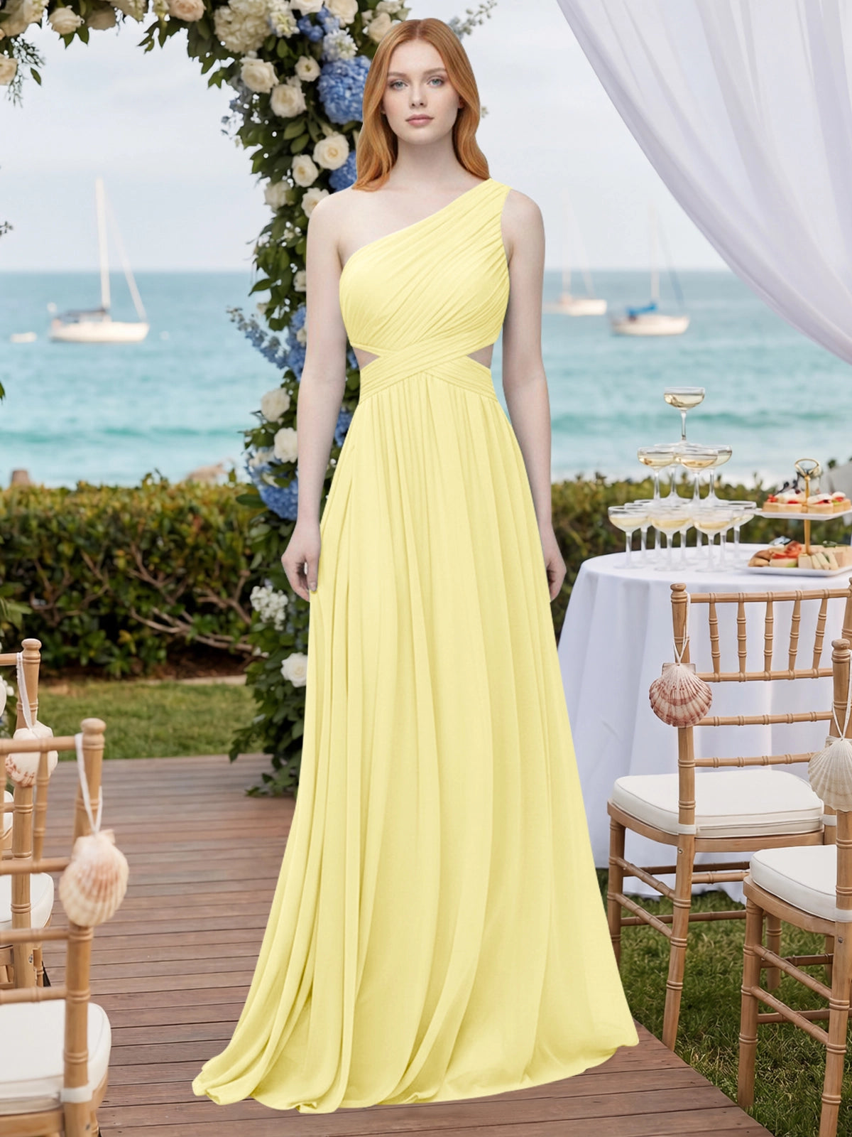 One-Shoulder Side Cut-Out Bridesmaid Dress 