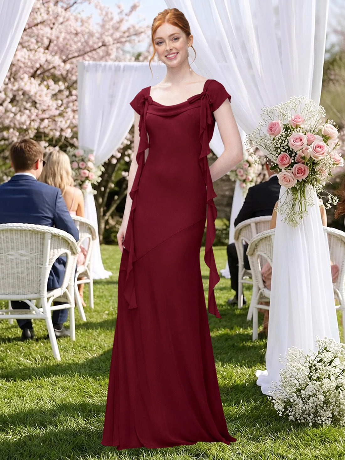 Flowy Ruffle Sheath Bridesmaid Dress 