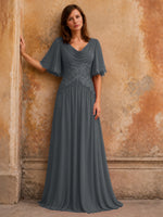 Cowl Neck Mother of the Bride Dress with Applique 