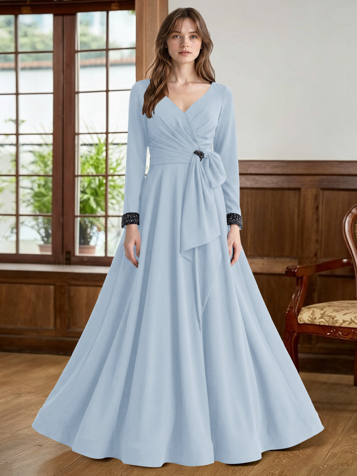 Stretch Satin Mother of the Bride Dress with Crystal