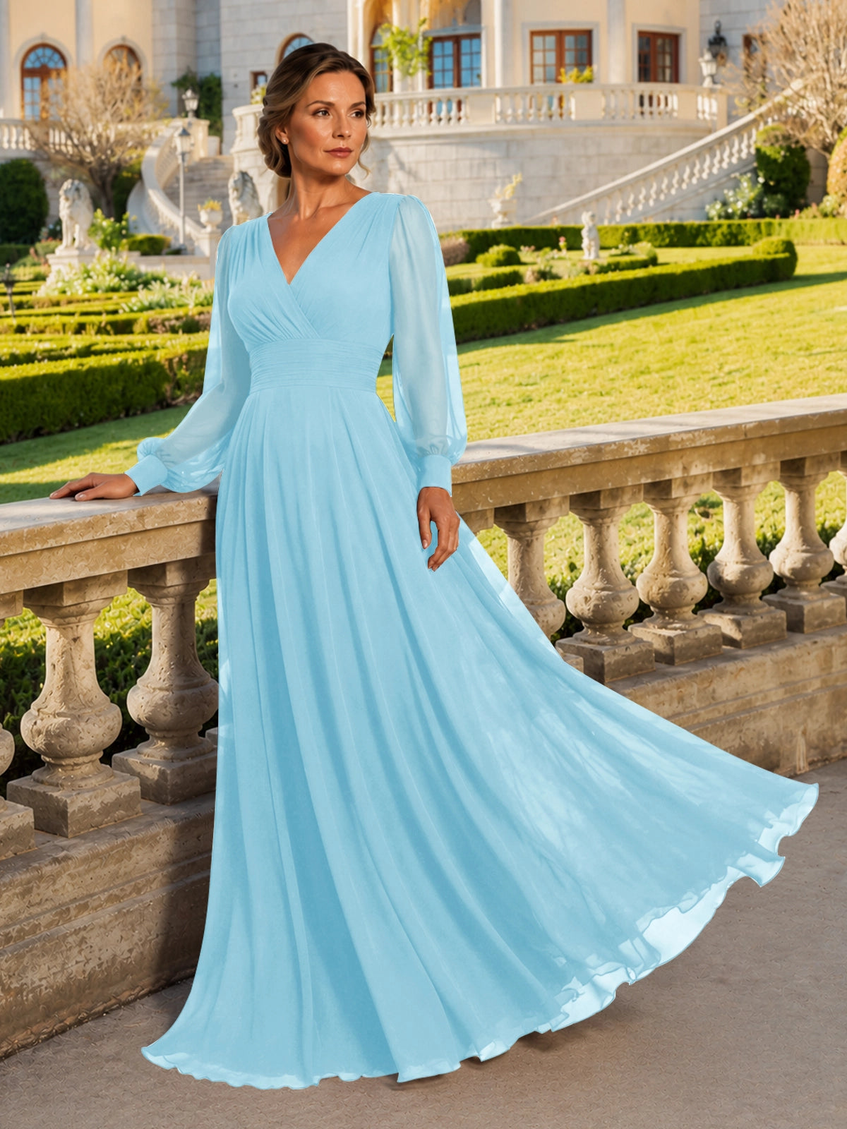 Chiffon Mother of the Bride Dress with Long Sleeves 