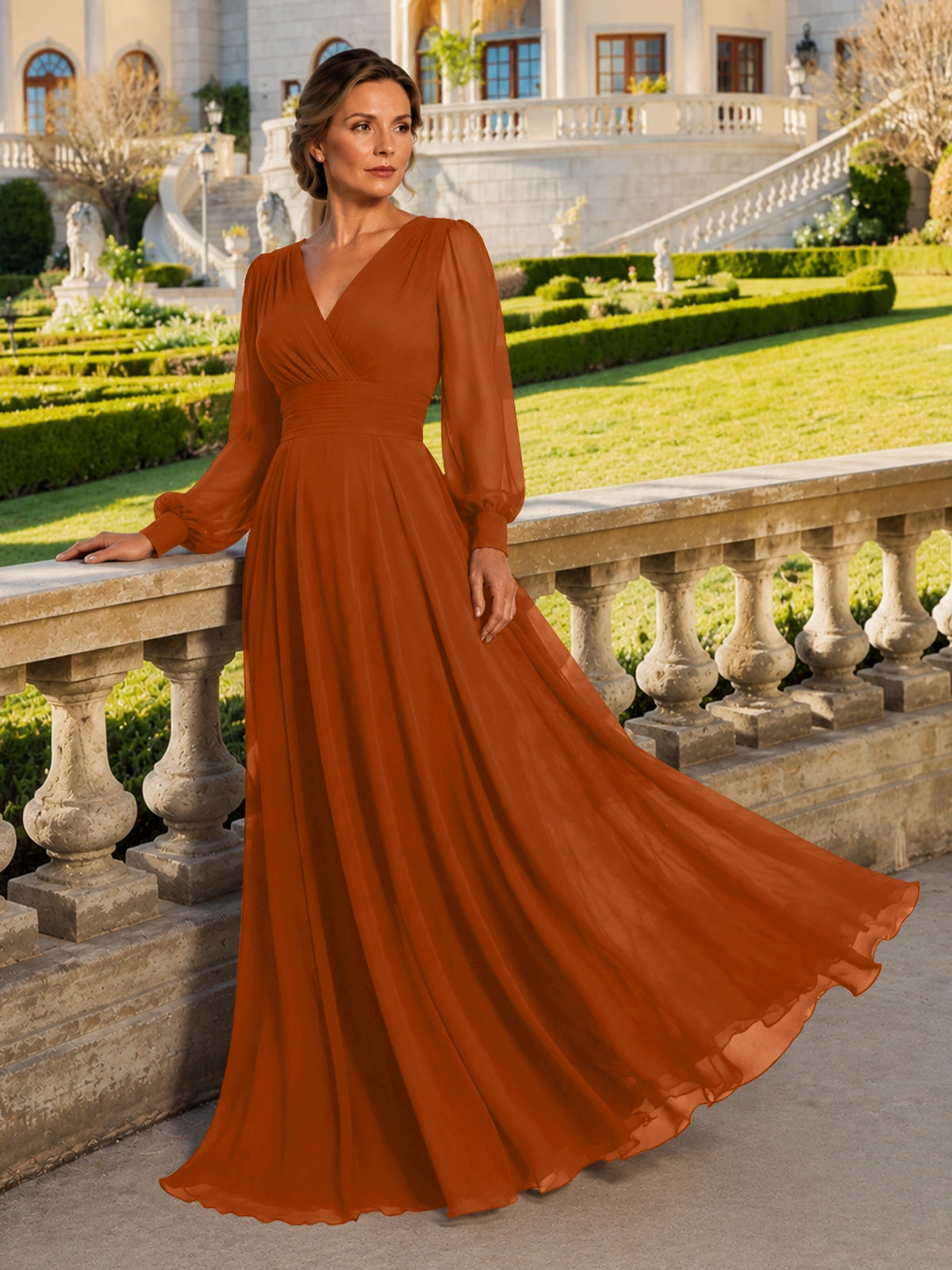 Chiffon Mother of the Bride Dress with Long Sleeves 