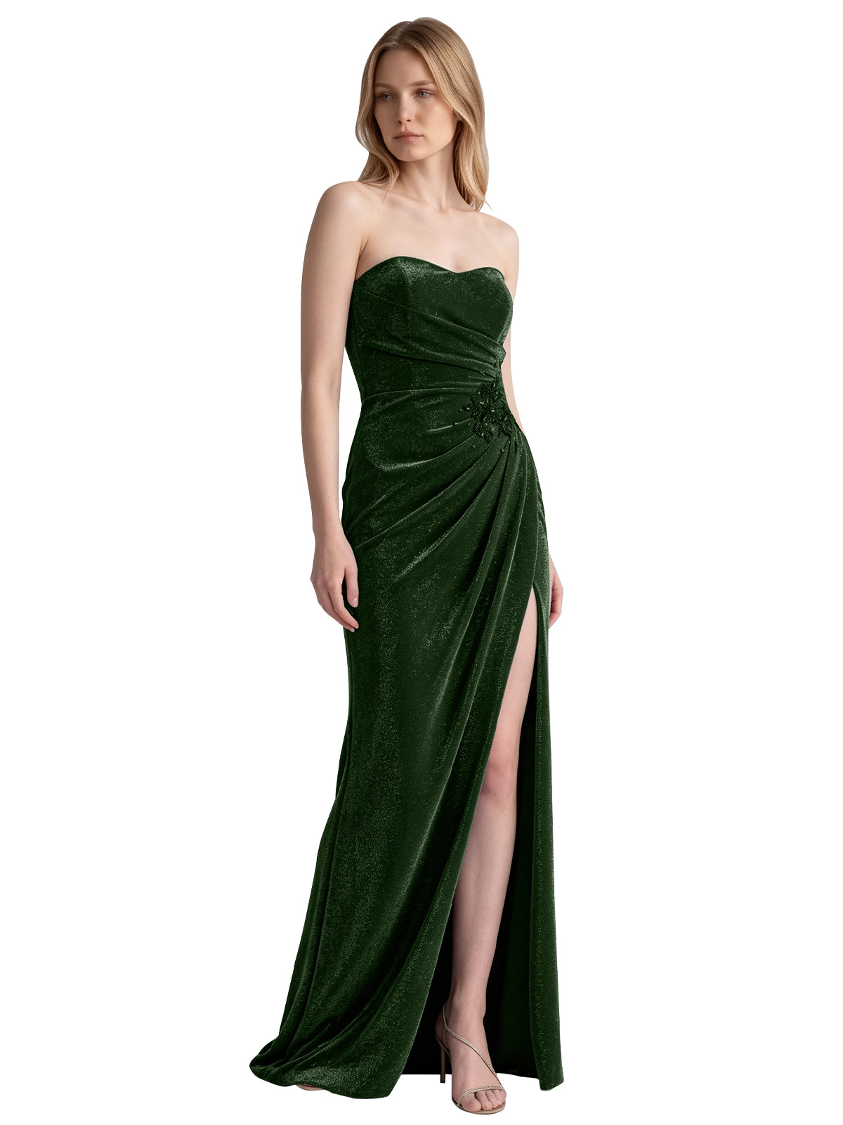 Velvet Prom Dress with Beaded Applique 