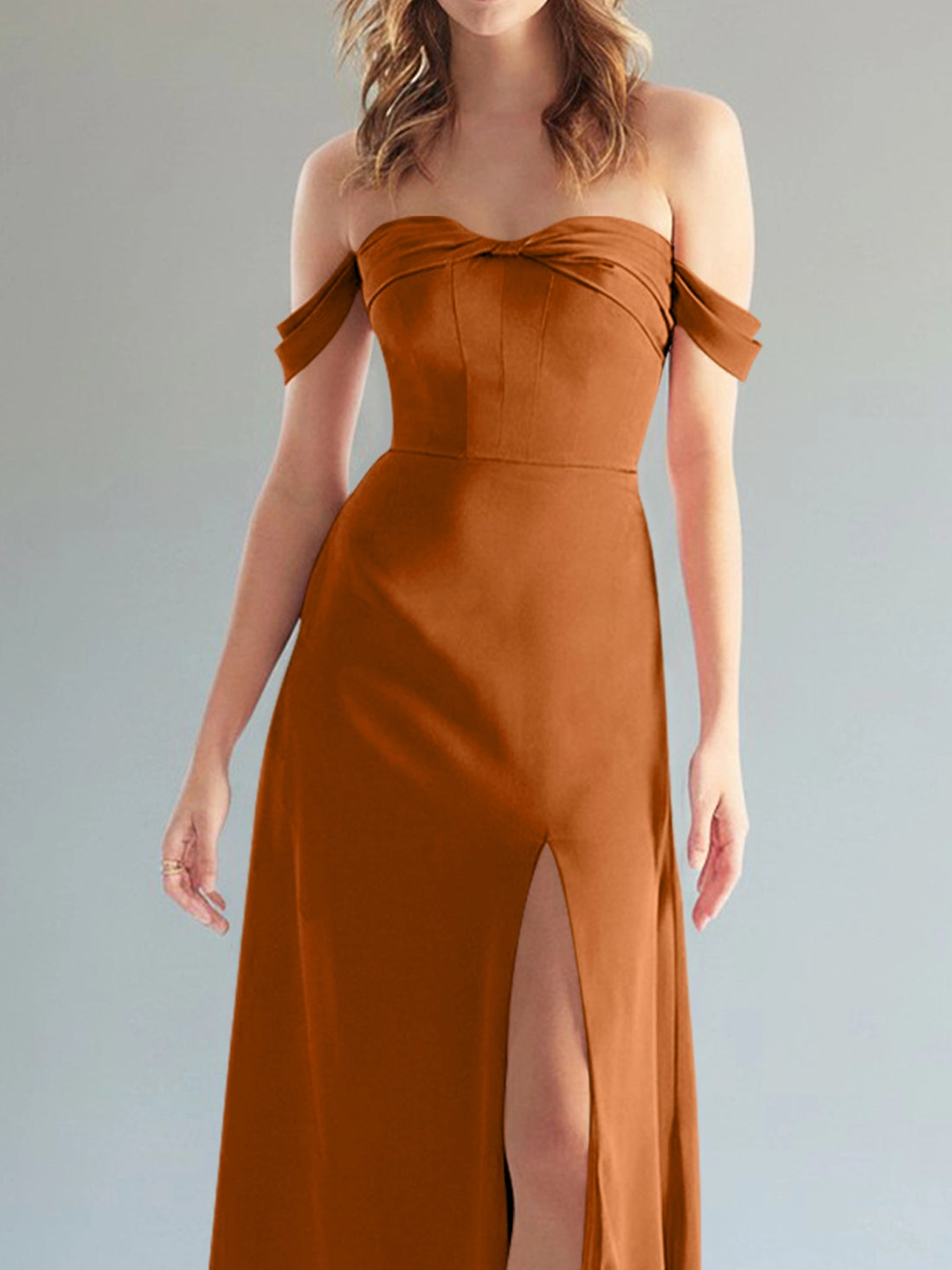 Off-the-Shoulder Slit Bridesmaid Dress 