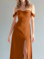 Off-the-Shoulder Slit Bridesmaid Dress 