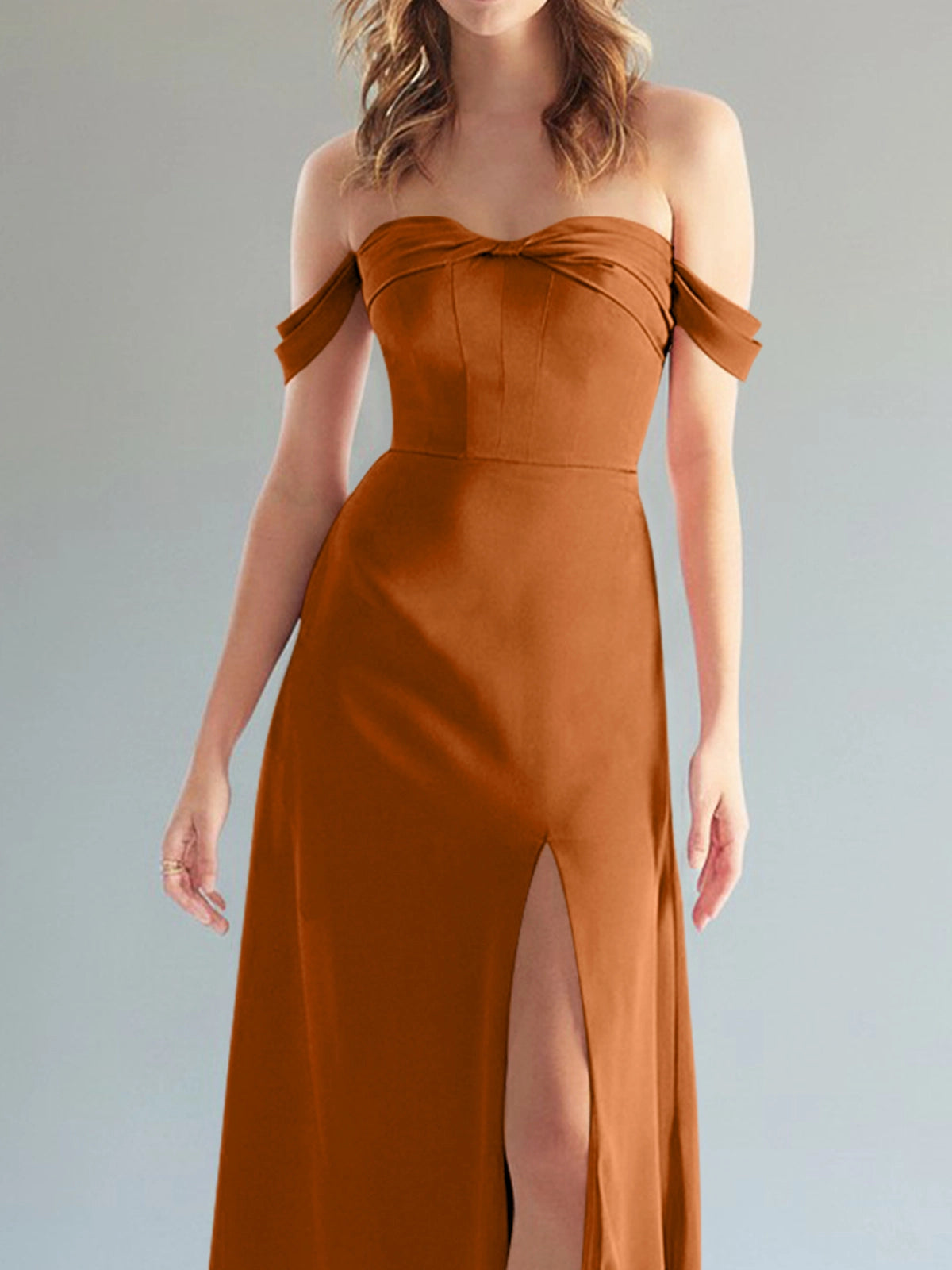 Off-the-Shoulder Slit Bridesmaid Dress 