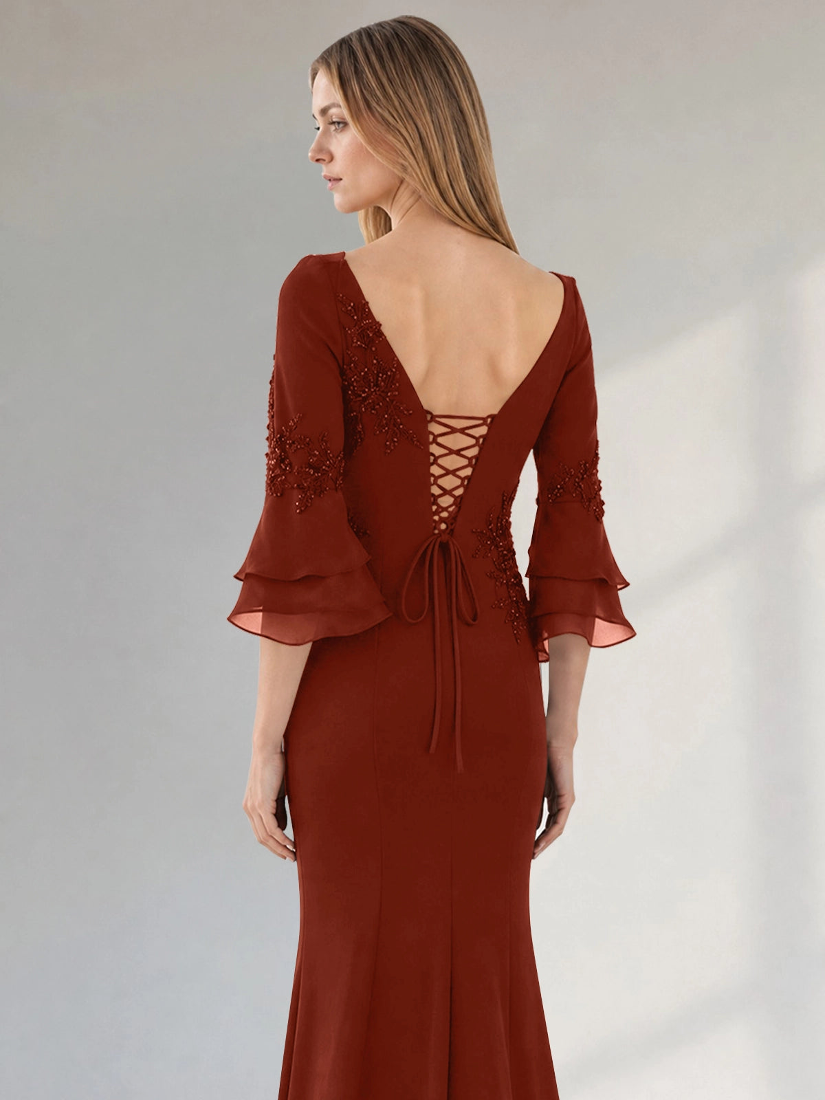 Chiffon Mother of the Bride Dress with 3/4 Sleeves