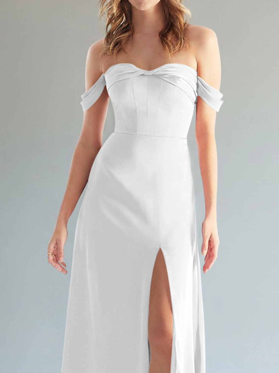 Off-the-Shoulder Slit Bridesmaid Dress 