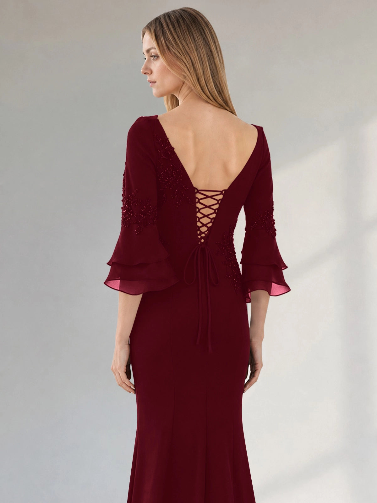 Chiffon Mother of the Bride Dress with 3/4 Sleeves