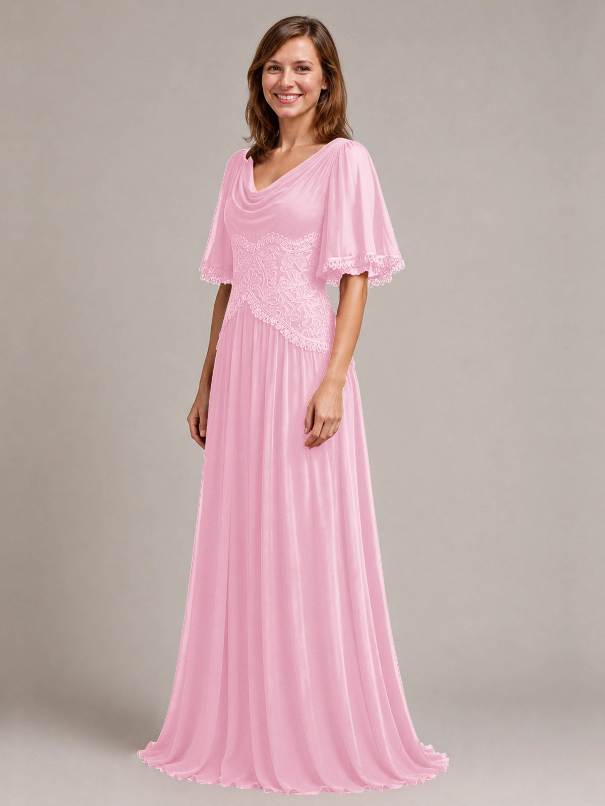 Cowl Neck Mother of the Bride Dress with Applique 