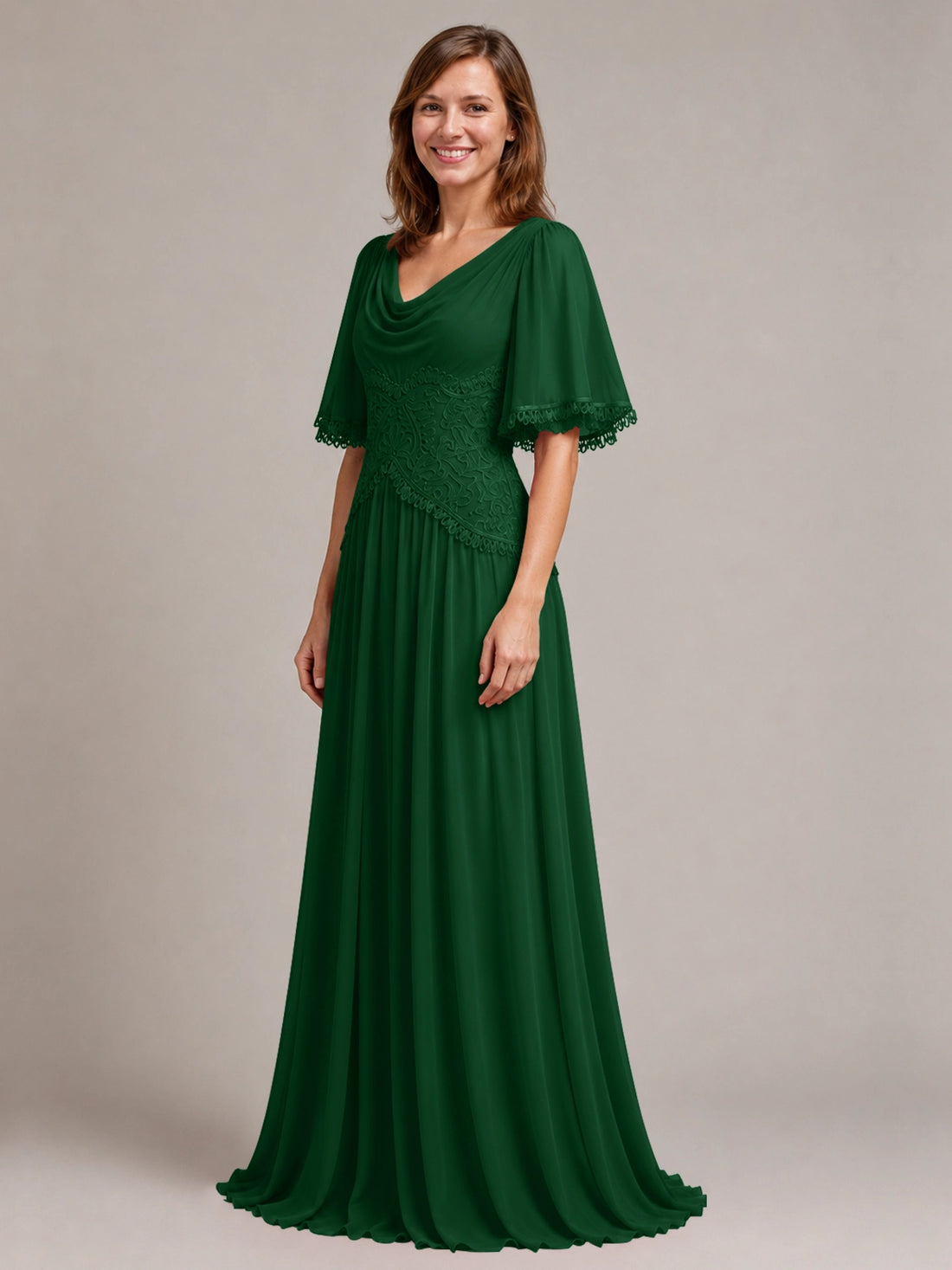 Cowl Neck Mother of the Bride Dress with Applique 