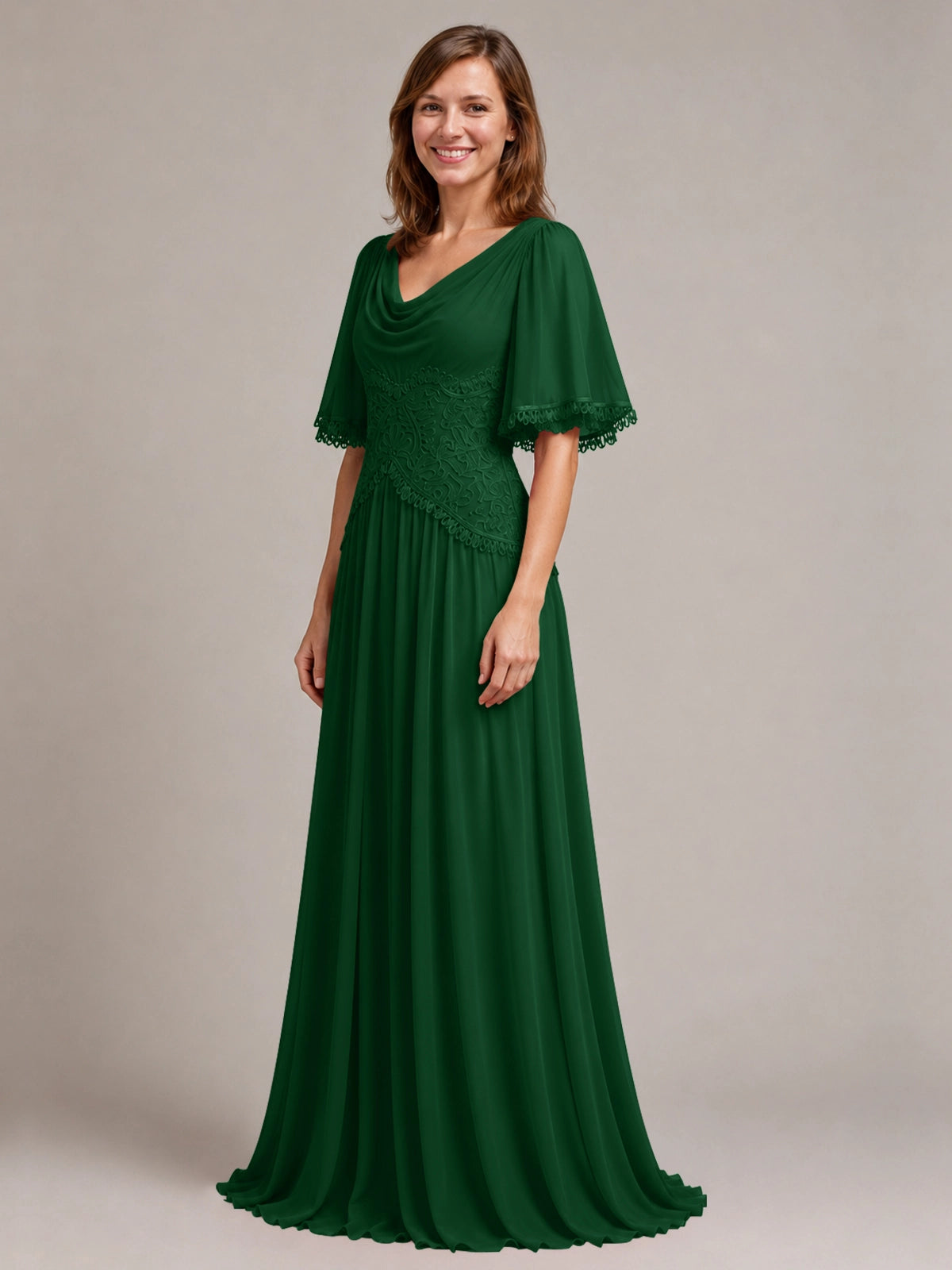 Cowl Neck Mother of the Bride Dress with Applique 