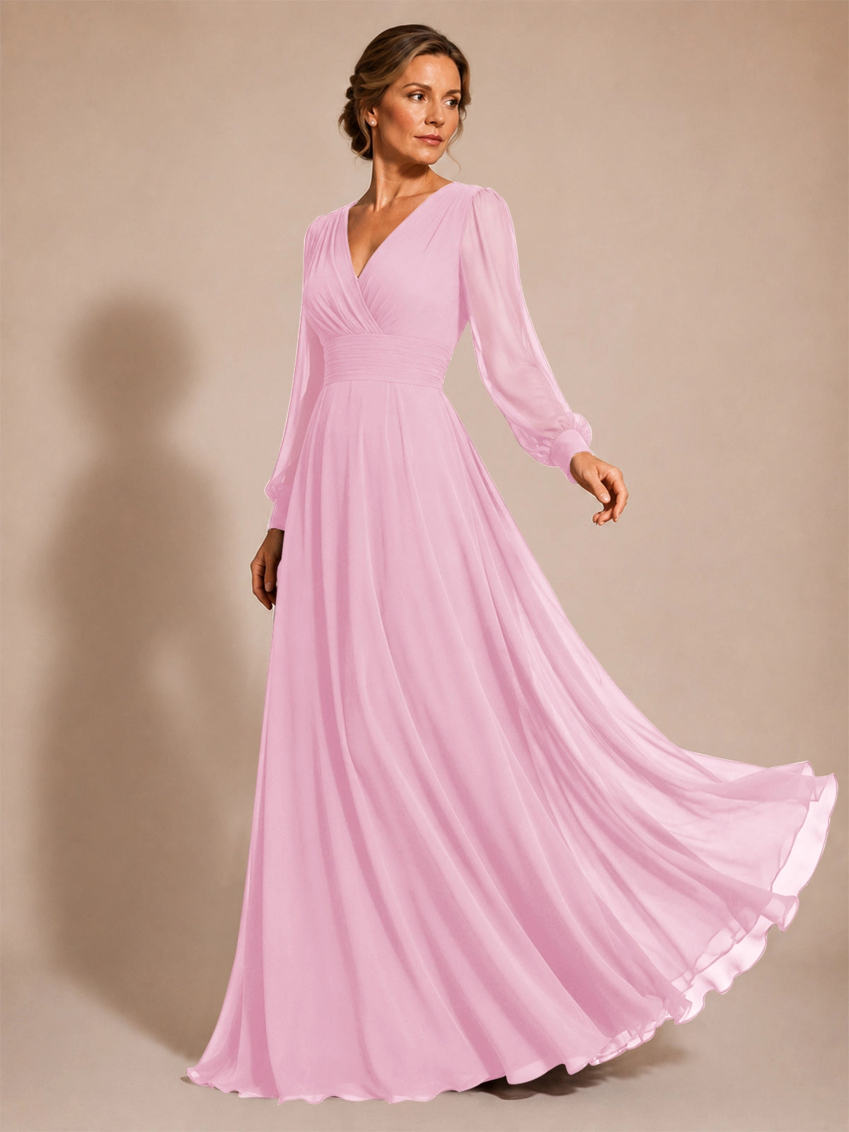 Chiffon Mother of the Bride Dress with Long Sleeves 