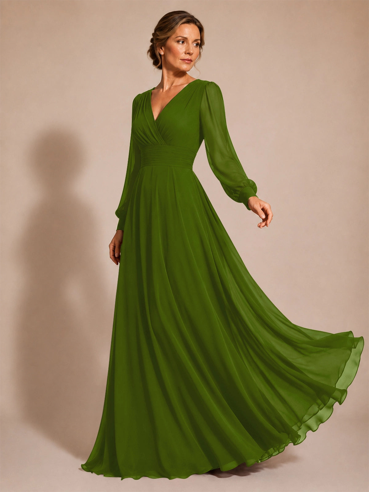 Chiffon Mother of the Bride Dress with Long Sleeves 