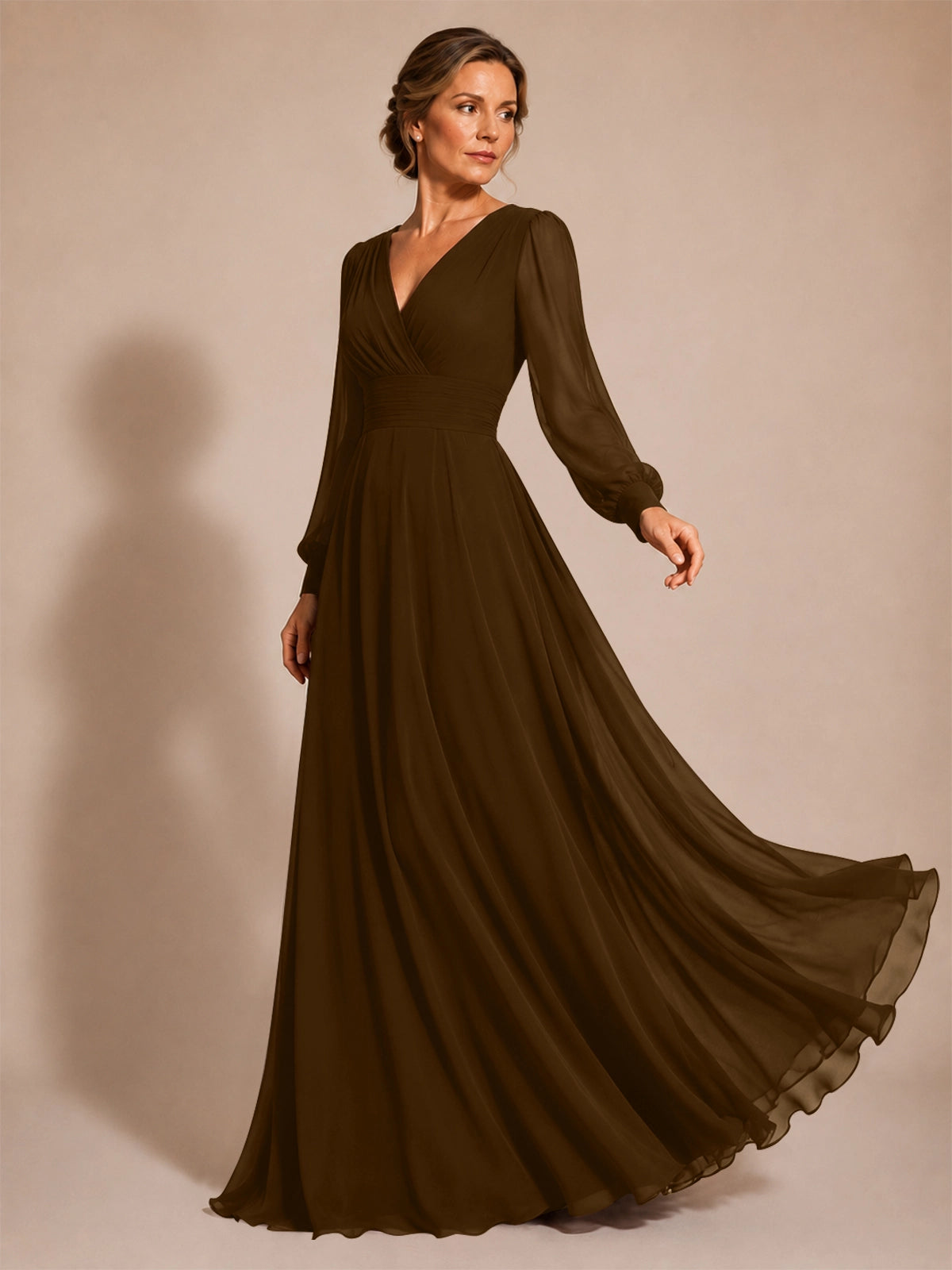 Chiffon Mother of the Bride Dress with Long Sleeves 
