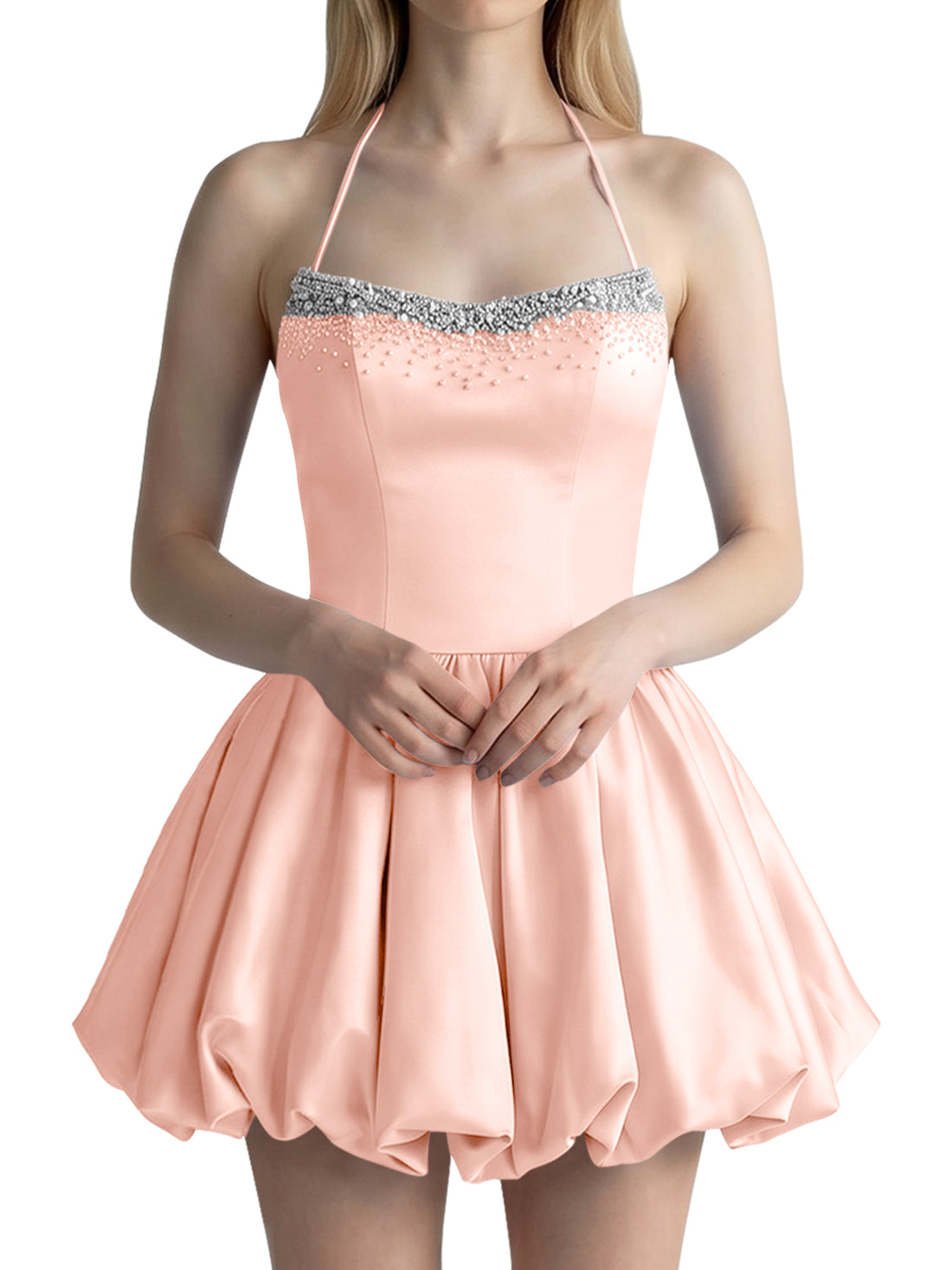 Beading Bubble Hem Mini Dress 
