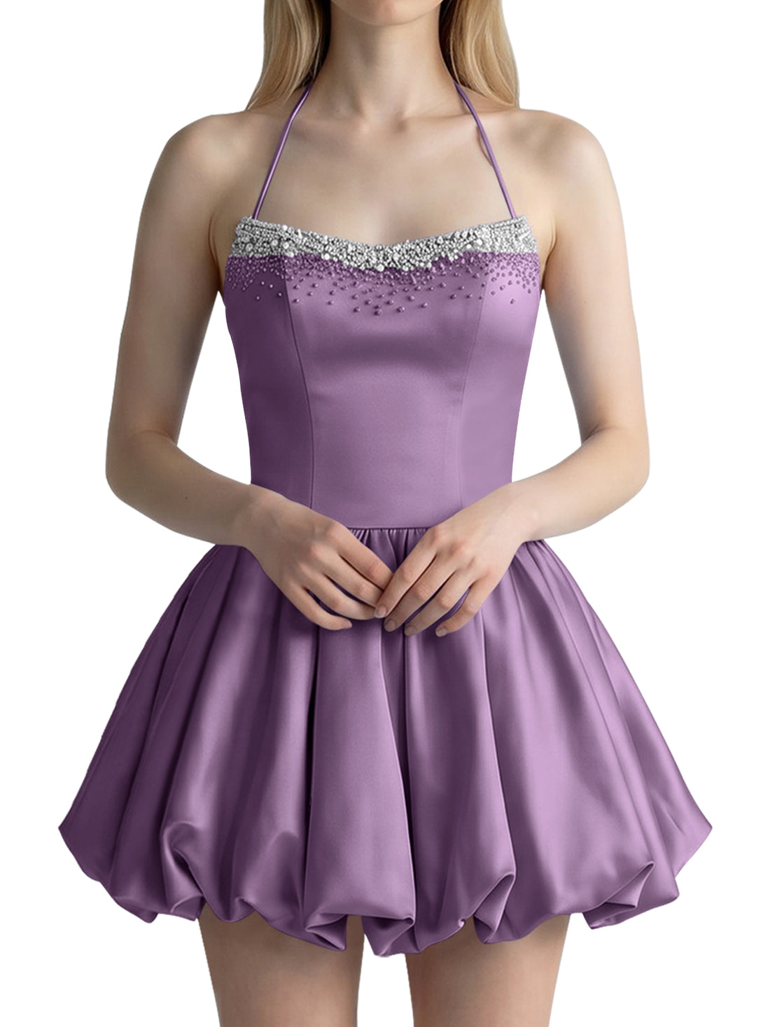 Beading Bubble Hem Mini Dress 