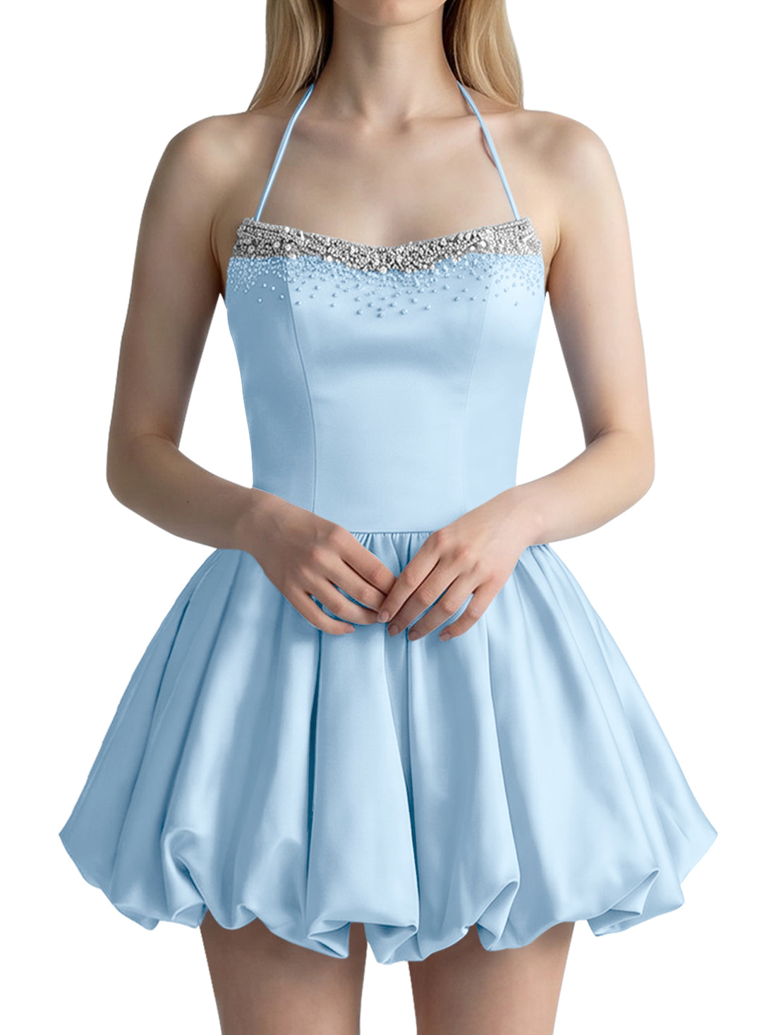 Beading Bubble Hem Mini Dress 