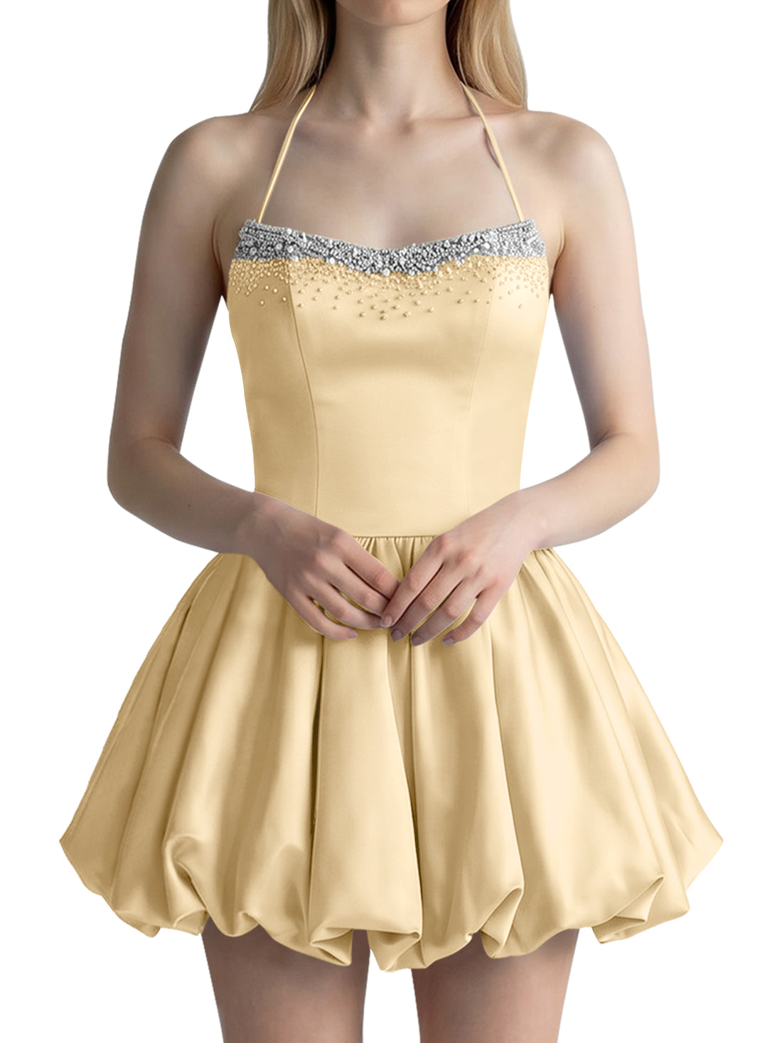 Beading Bubble Hem Mini Dress 