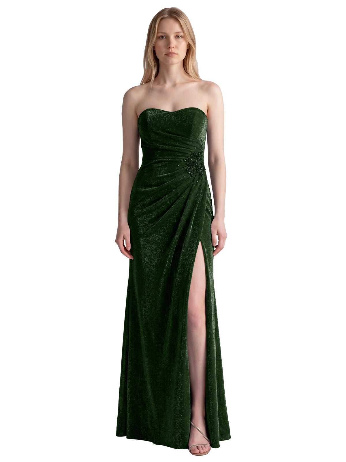 Velvet Prom Dress with Beaded Applique 